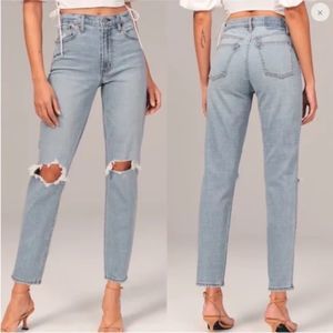 Abercrombie & Fitch Curve Love High Rise Mom Jean, Light Destroy, Size 29/8 LONG